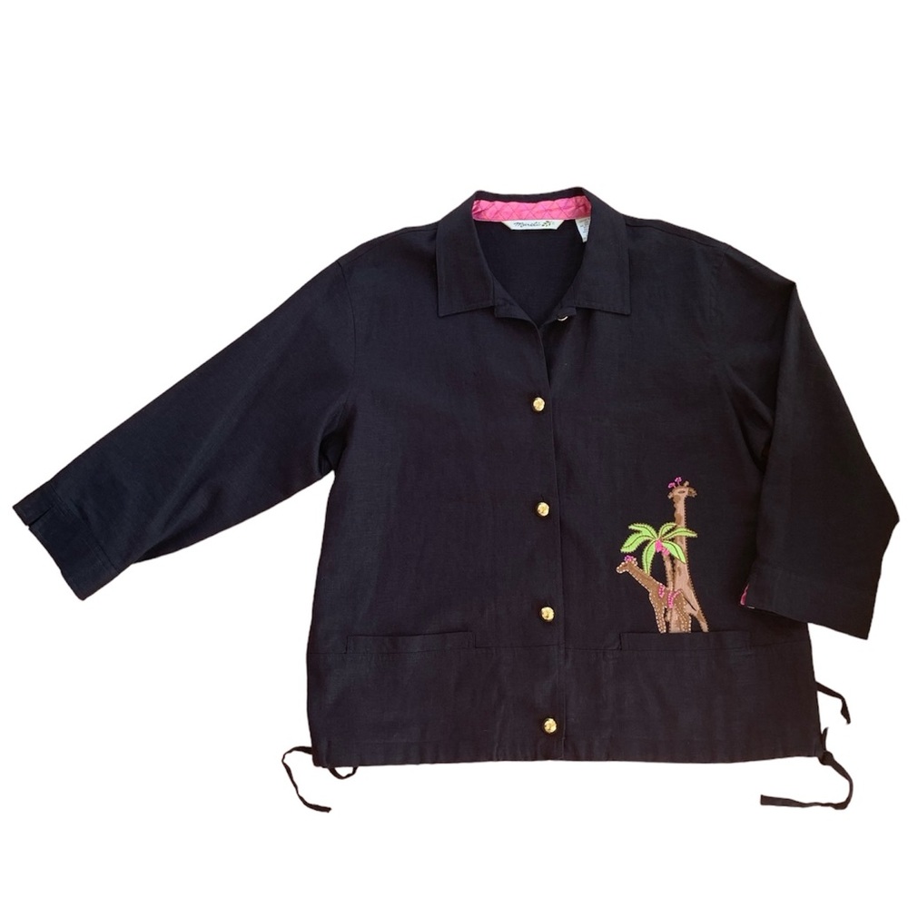 Mureli Linen Jacket Blouse with Giraffe Print